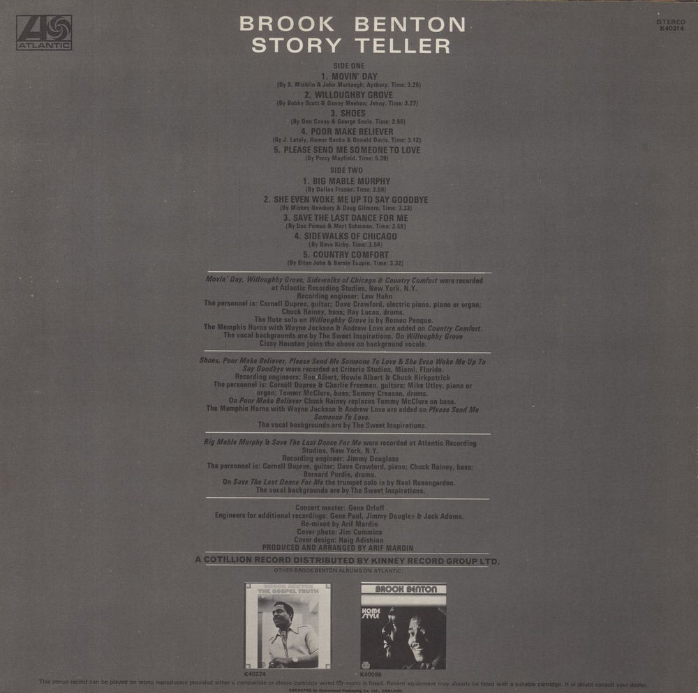 Brook Benton Story Teller UK vinyl LP album (LP record)