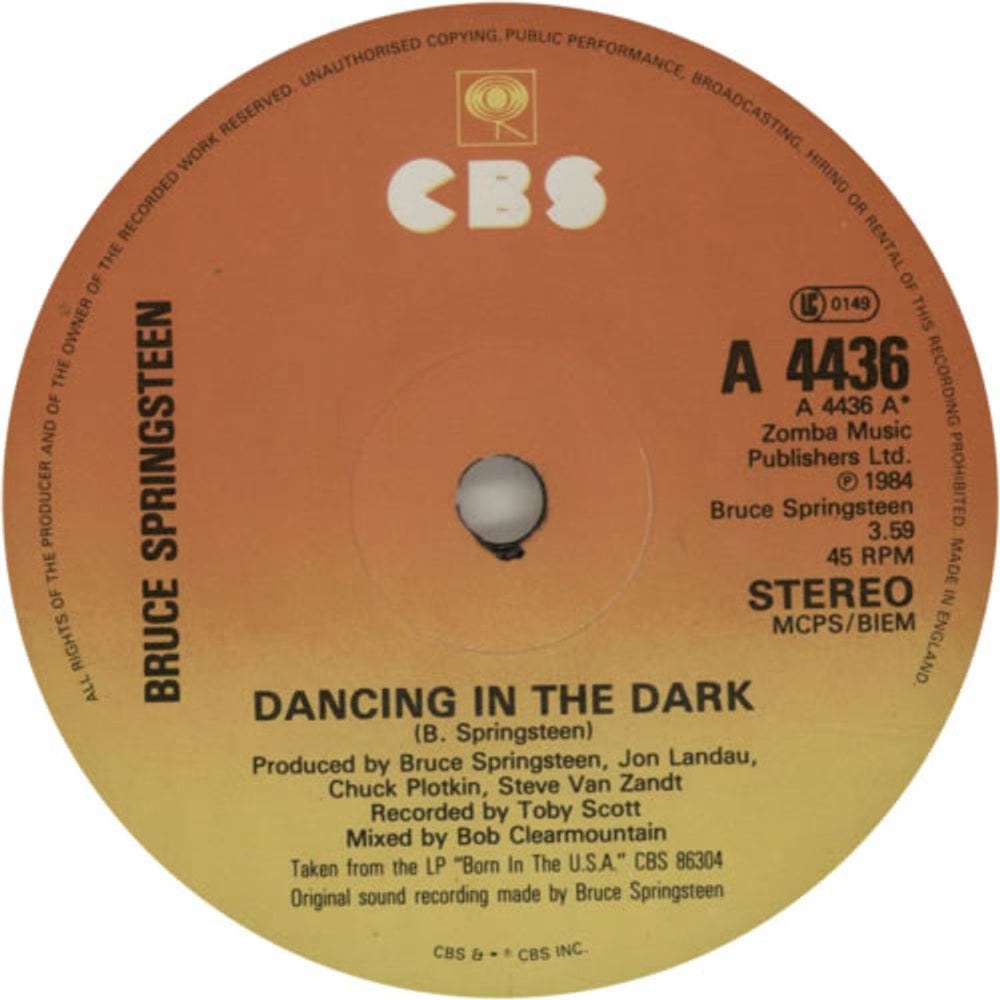 Bruce Springsteen Dancing In The Dark - P/S - Solid UK 7" vinyl single (7 inch record / 45) SPR07DA618924