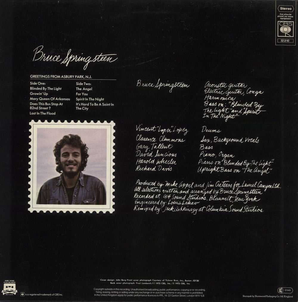 Bruce Springsteen Greetings From Asbury Park N.J. - Graduated + Insert + Hype-Sticker UK vinyl LP album (LP record)