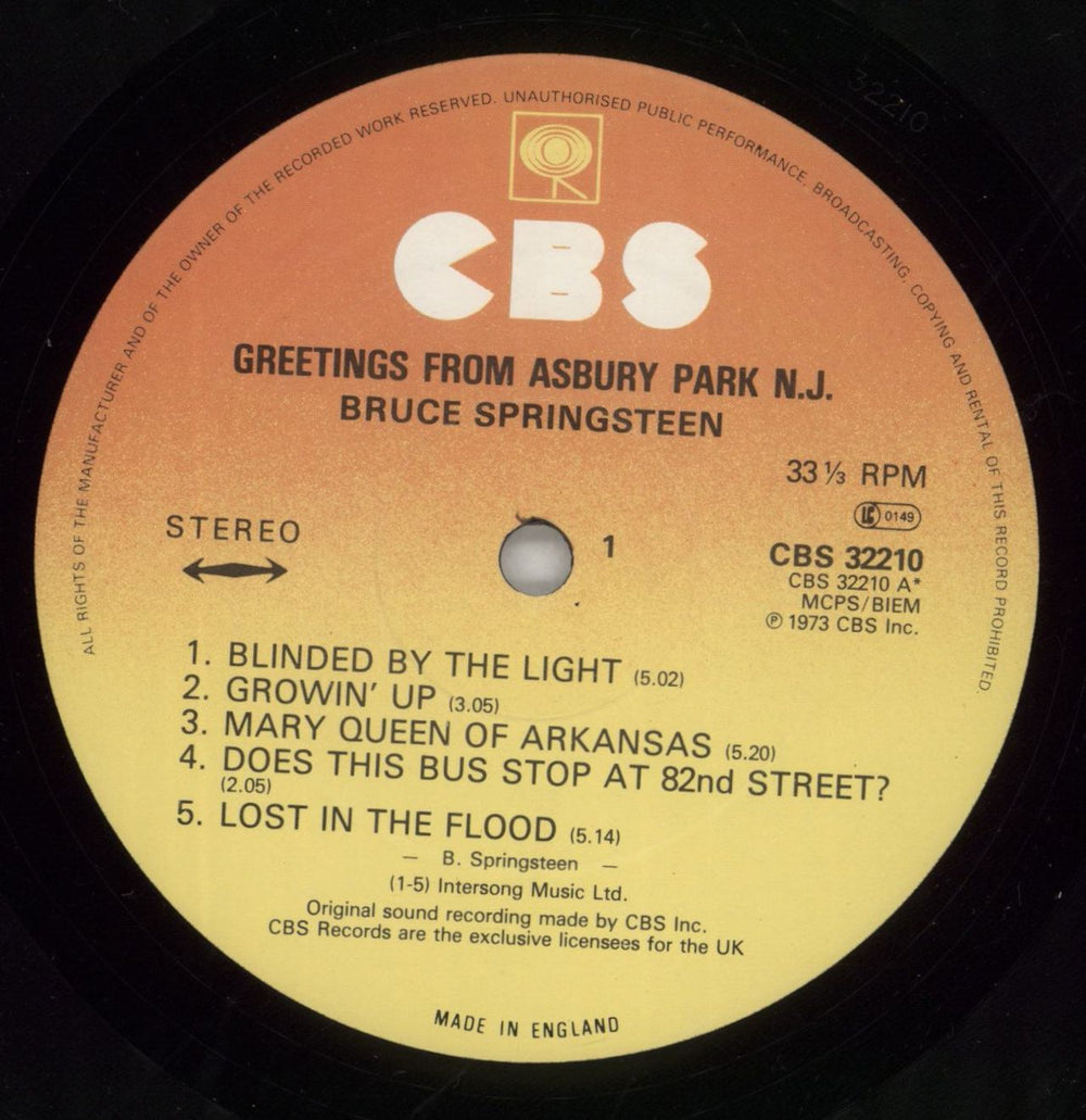 Bruce Springsteen Greetings From Asbury Park N.J. - Graduated + Insert + Hype-Sticker UK vinyl LP album (LP record) SPRLPGR865500
