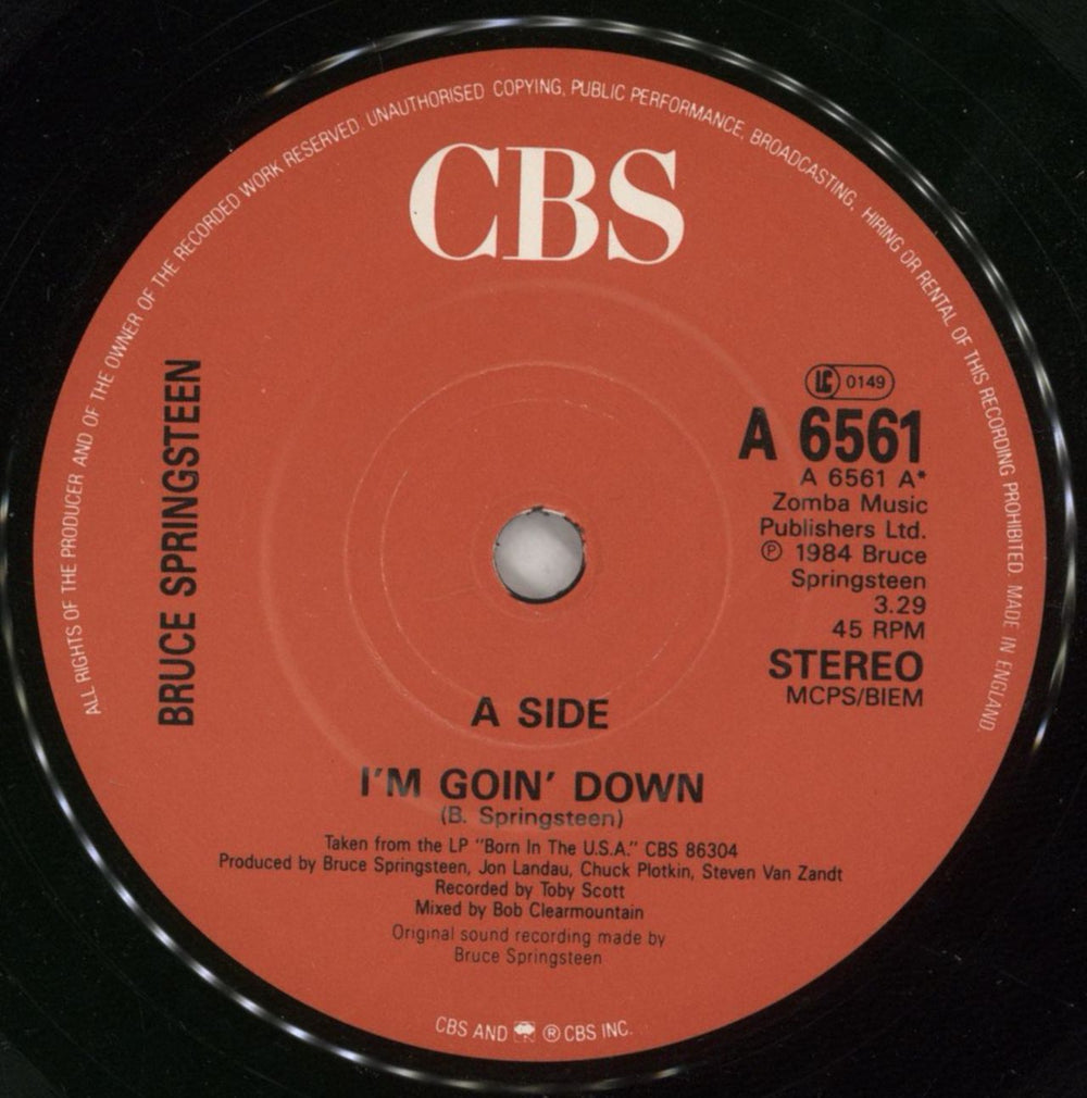 Bruce Springsteen I'm Goin' Down UK 7" vinyl single (7 inch record / 45) SPR07IM42604