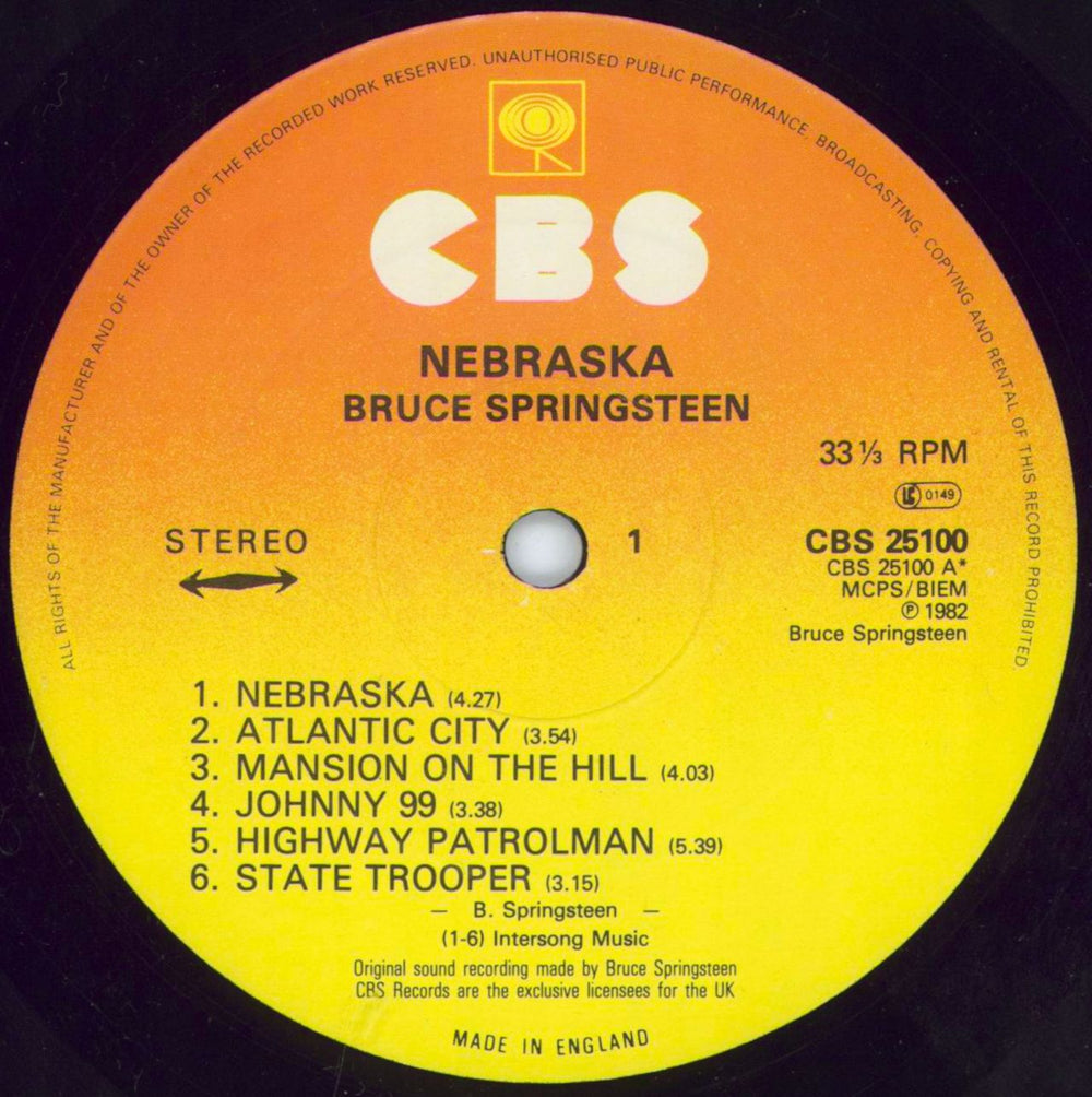 Bruce Springsteen Nebraska - 1st - EX UK vinyl LP album (LP record) SPRLPNE684629