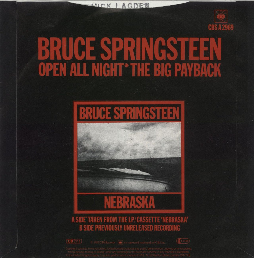 Bruce Springsteen Open All Night UK 7" vinyl single (7 inch record / 45)