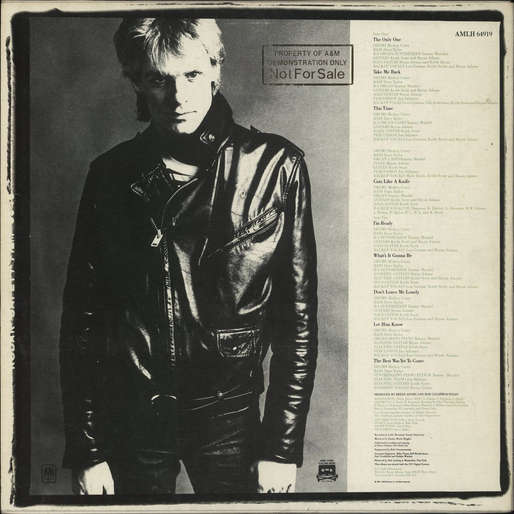 Bryan Adams Cuts Like A Knife - 1st Promo stamped UK vinyl LP album (LP record)