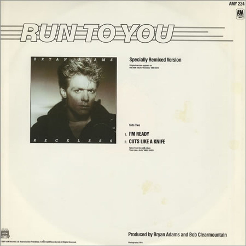 Bryan Adams Run To You UK 12" vinyl single (12 inch record / Maxi-single) ADA12RU15201