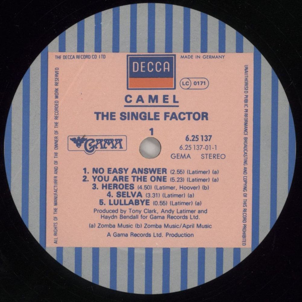 Camel The Single Factor German vinyl LP album (LP record) C-LLPTH858202