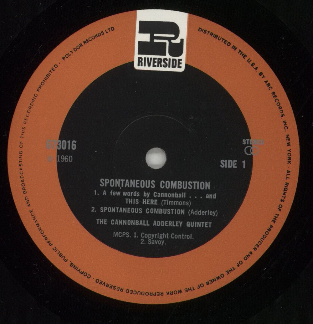 Cannonball Adderley Spontaneous Combustion US vinyl LP album (LP record) ERLLPSP777246