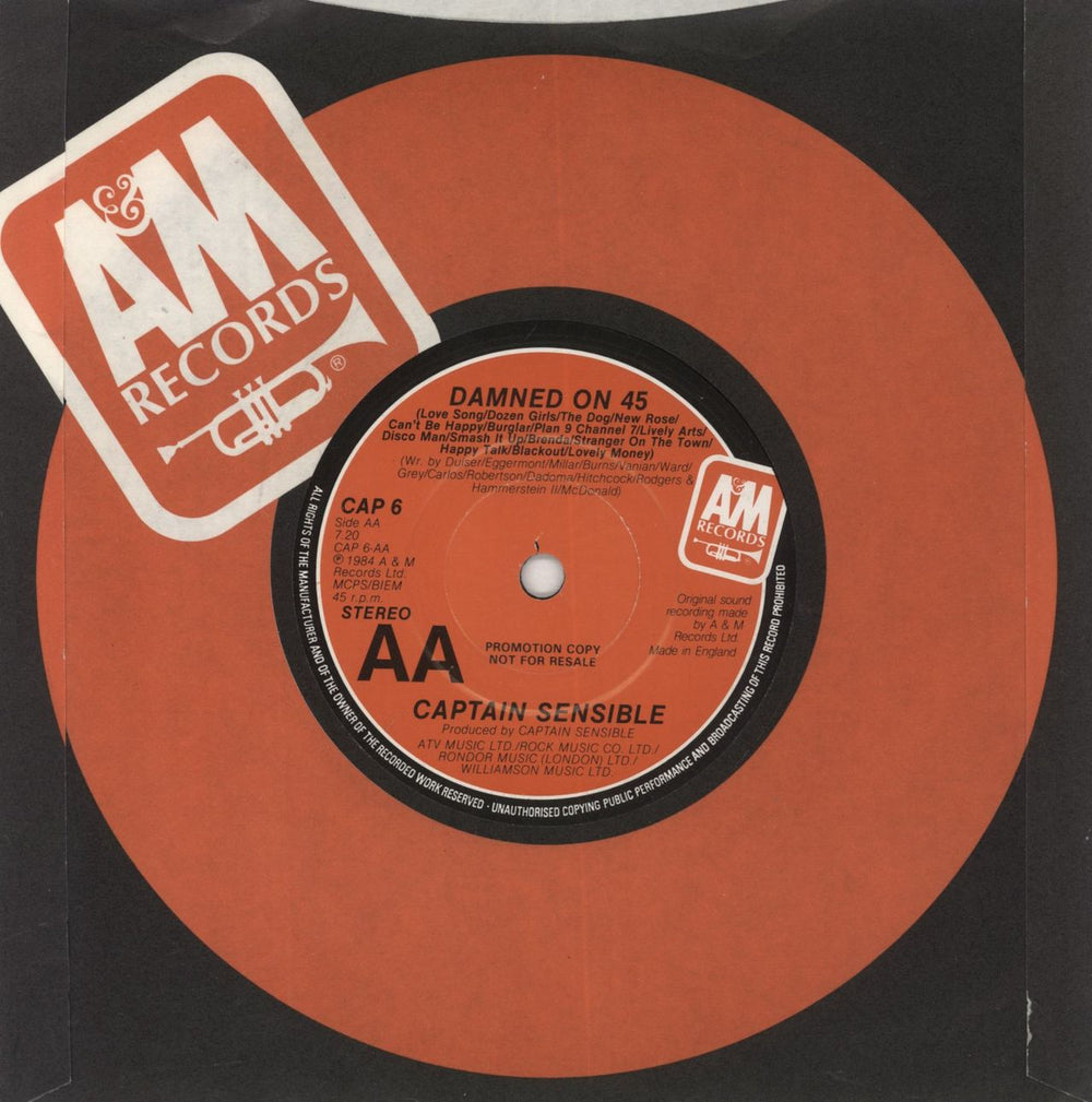 Captain Sensible Glad It's All Over UK Promo 7" vinyl single (7 inch record / 45)