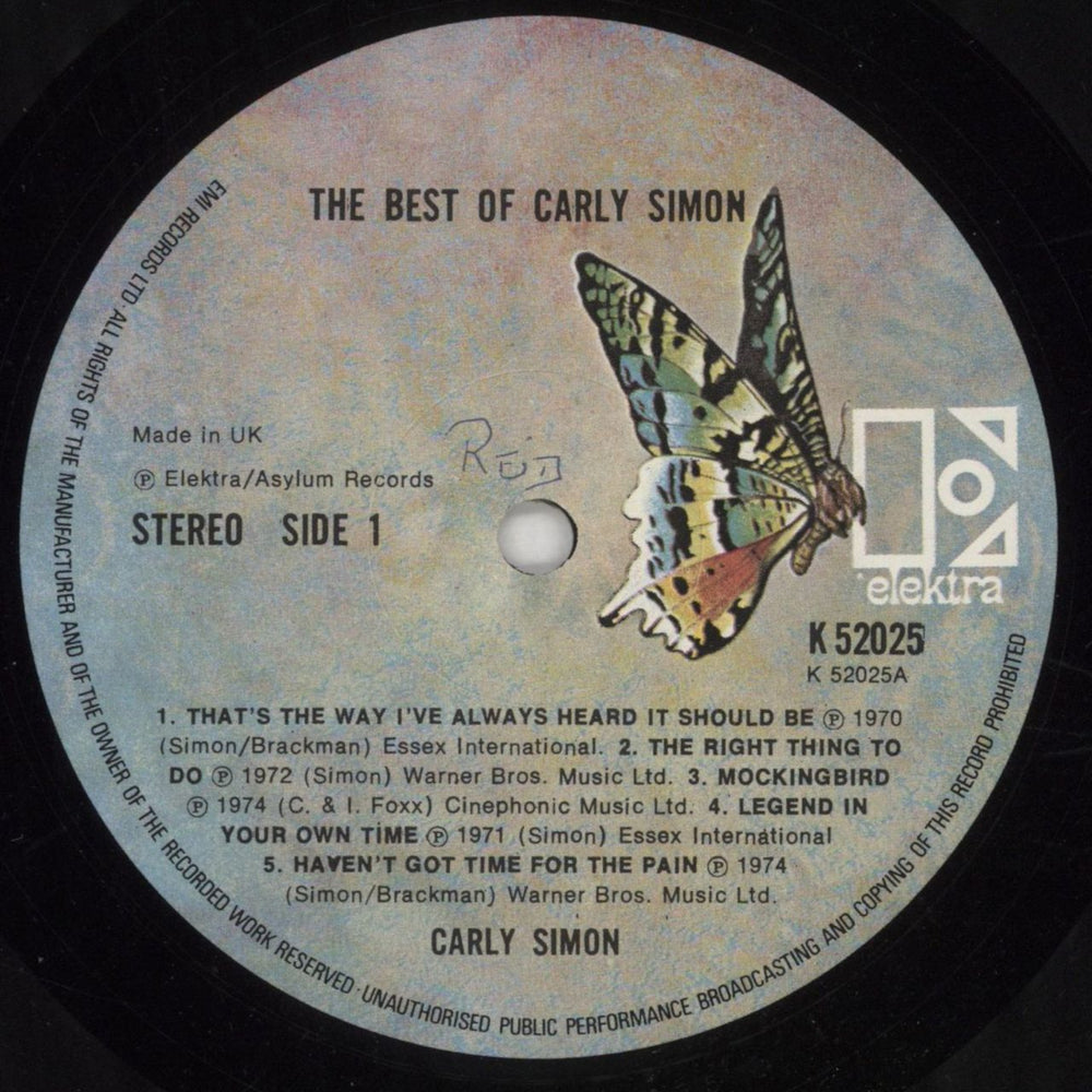 Carly Simon The Best Of Carly Simon + Lyric Inner UK vinyl LP album (LP record) CALLPTH519558