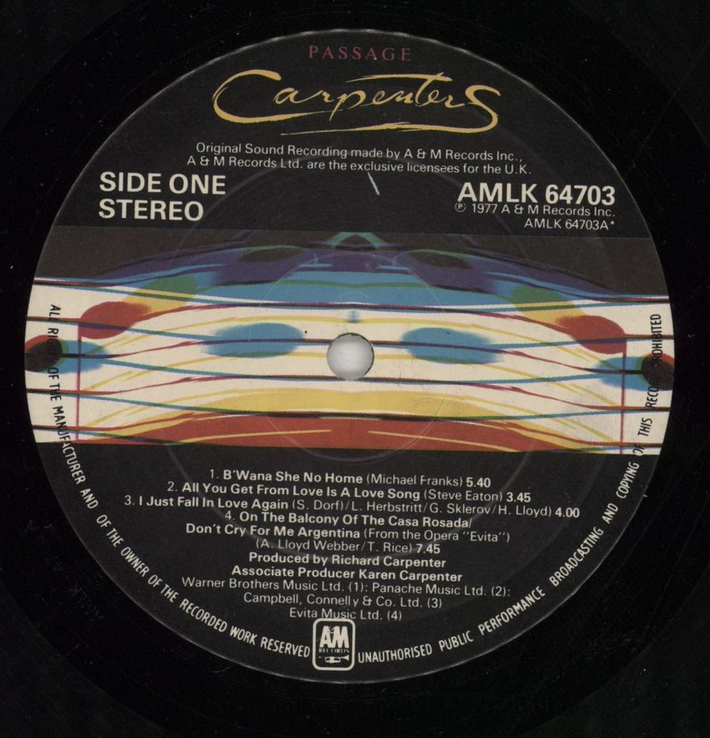 Carpenters Passage UK vinyl LP album (LP record) CRPLPPA868080