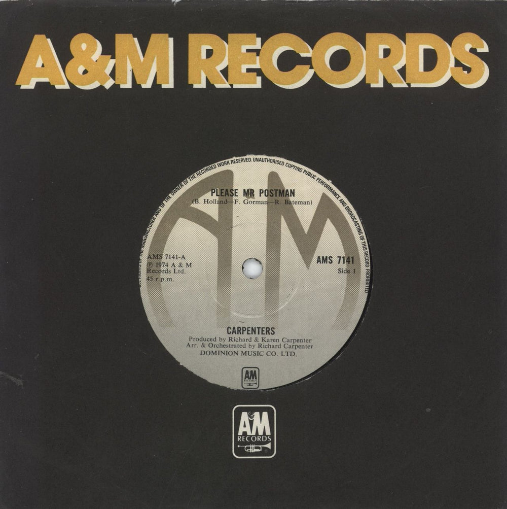 Carpenters Please Mr Postman UK 7" vinyl single (7 inch record / 45) AMS7141
