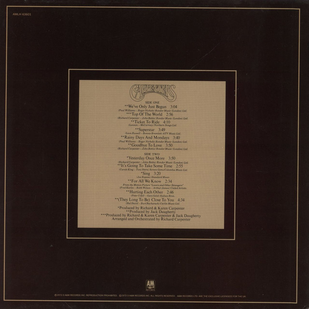 Carpenters The Singles 1969-1973 - 3rd UK vinyl LP album (LP record)