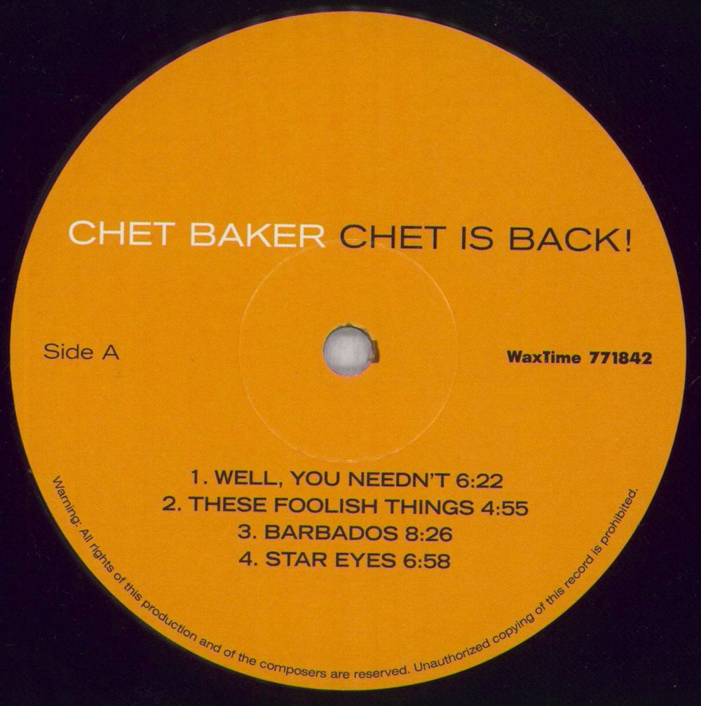 Chet Baker Chet Is Back! - 180gm Spanish vinyl LP album (LP record) 6CBLPCH844398