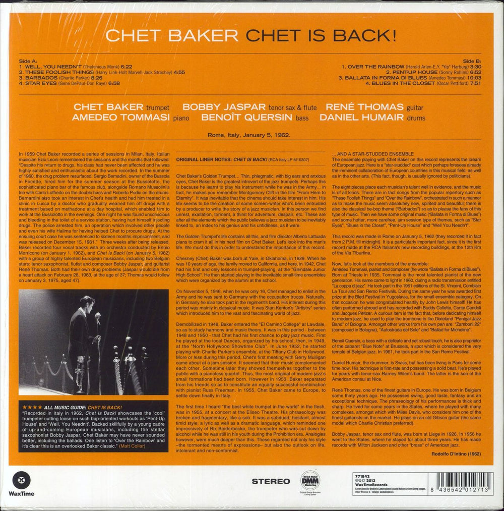 Chet Baker Chet Is Back! - 180gm Spanish vinyl LP album (LP record) 8436542012713