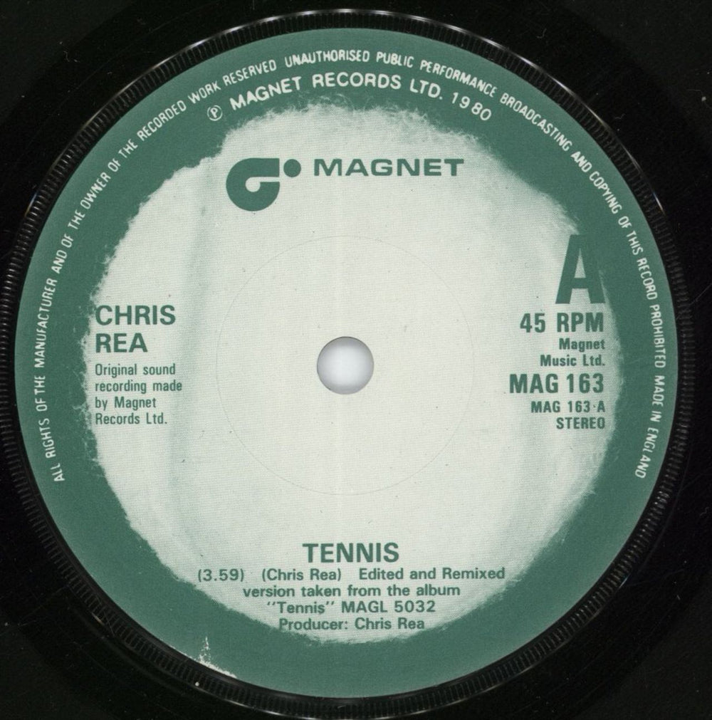 Chris Rea Tennis UK 7" vinyl single (7 inch record / 45) REA07TE08148