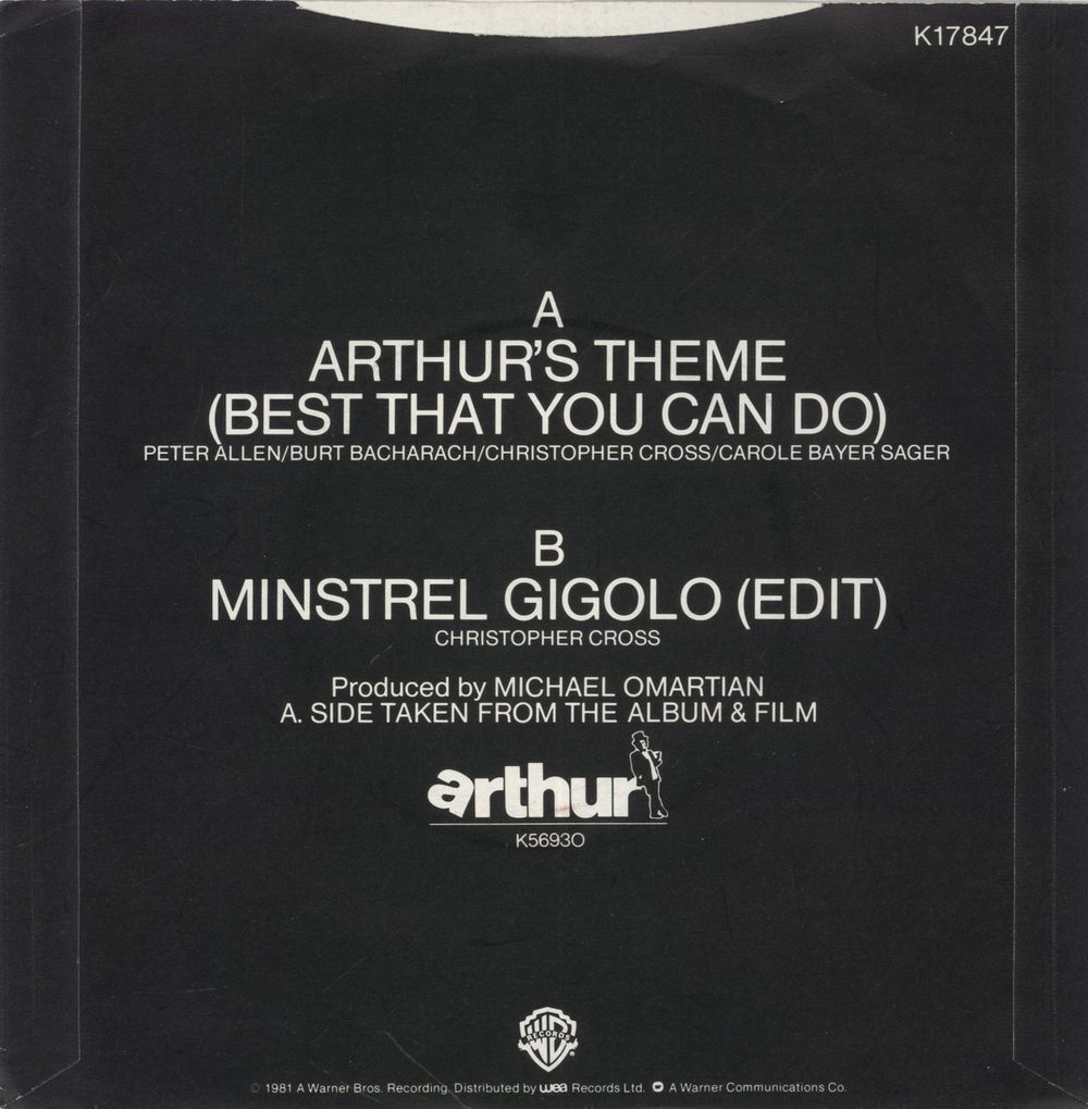 Christopher Cross Arthur's Theme (Best That You Can Do) - P/S UK 7" vinyl single (7 inch record / 45)