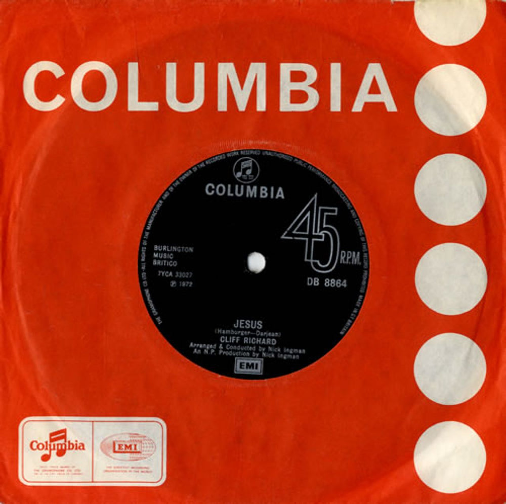Cliff Richard Jesus UK 7" vinyl single (7 inch record / 45) DB8864