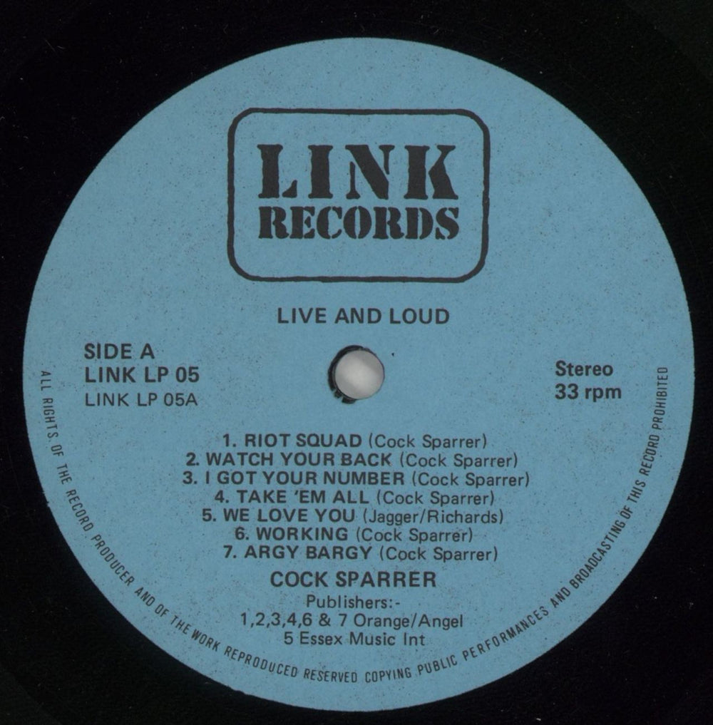 Cock Sparrer Live And Loud!! - VG UK vinyl LP album (LP record) I3CLPLI735574