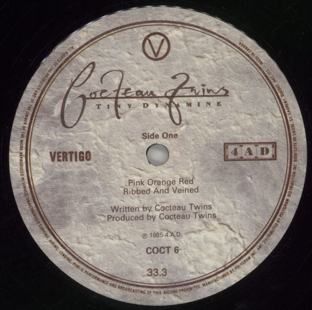 Cocteau Twins Tiny Dynamine / Echoes In A Shallow Bay Canadian 12" vinyl single (12 inch record / Maxi-single) COC12TI06548