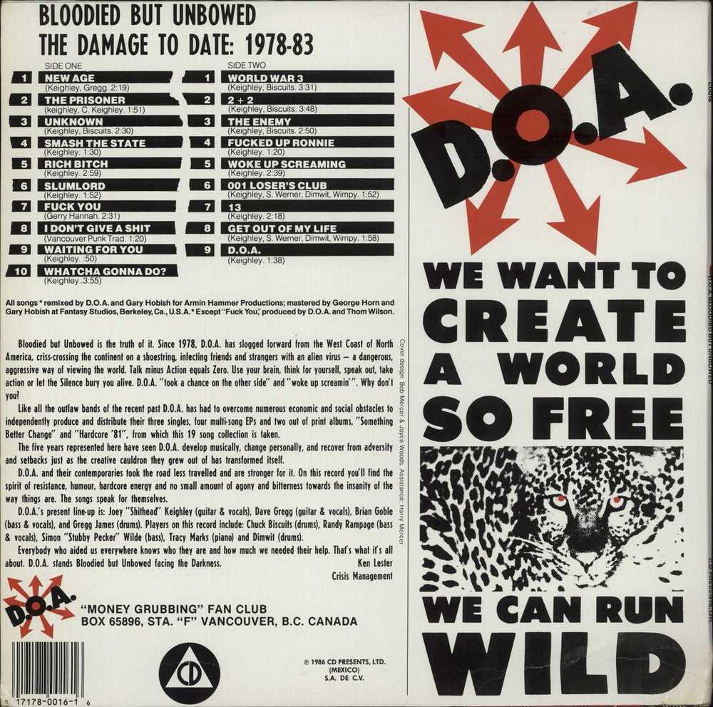 D.O.A. Bloodied But Unbowed Mexican vinyl LP album (LP record) 017178001616