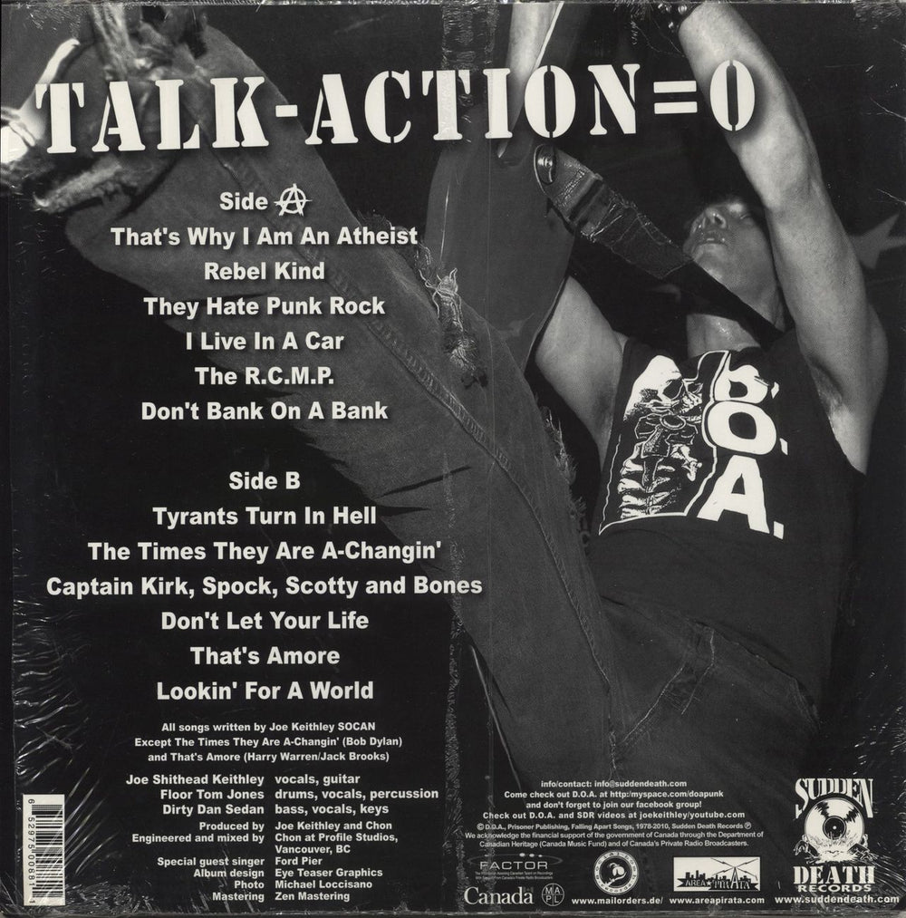 D.O.A. Talk - Action = 0 Canadian vinyl LP album (LP record) 652975008811