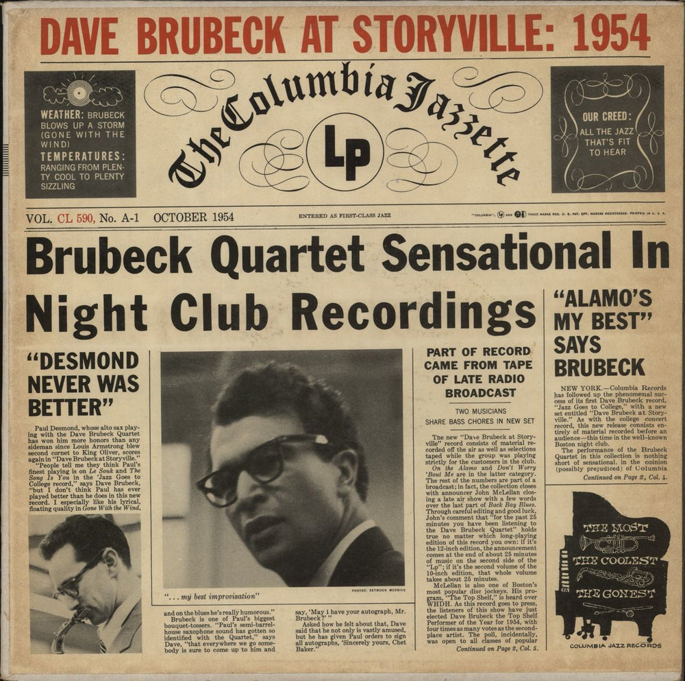 Dave Brubeck At Storyville: 1954 US vinyl LP album (LP record) CL590