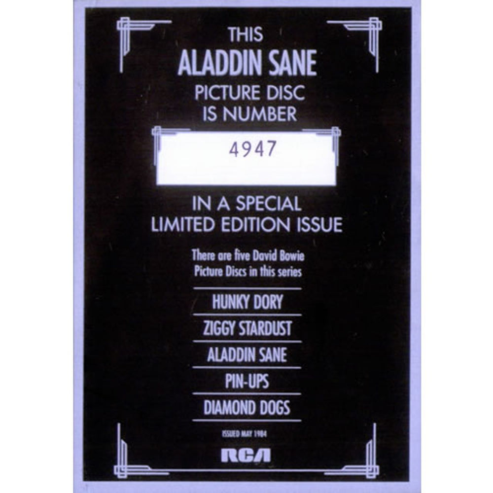 David Bowie Aladdin Sane + Certificate UK picture disc LP (vinyl picture disc album) BOWPDAL21936