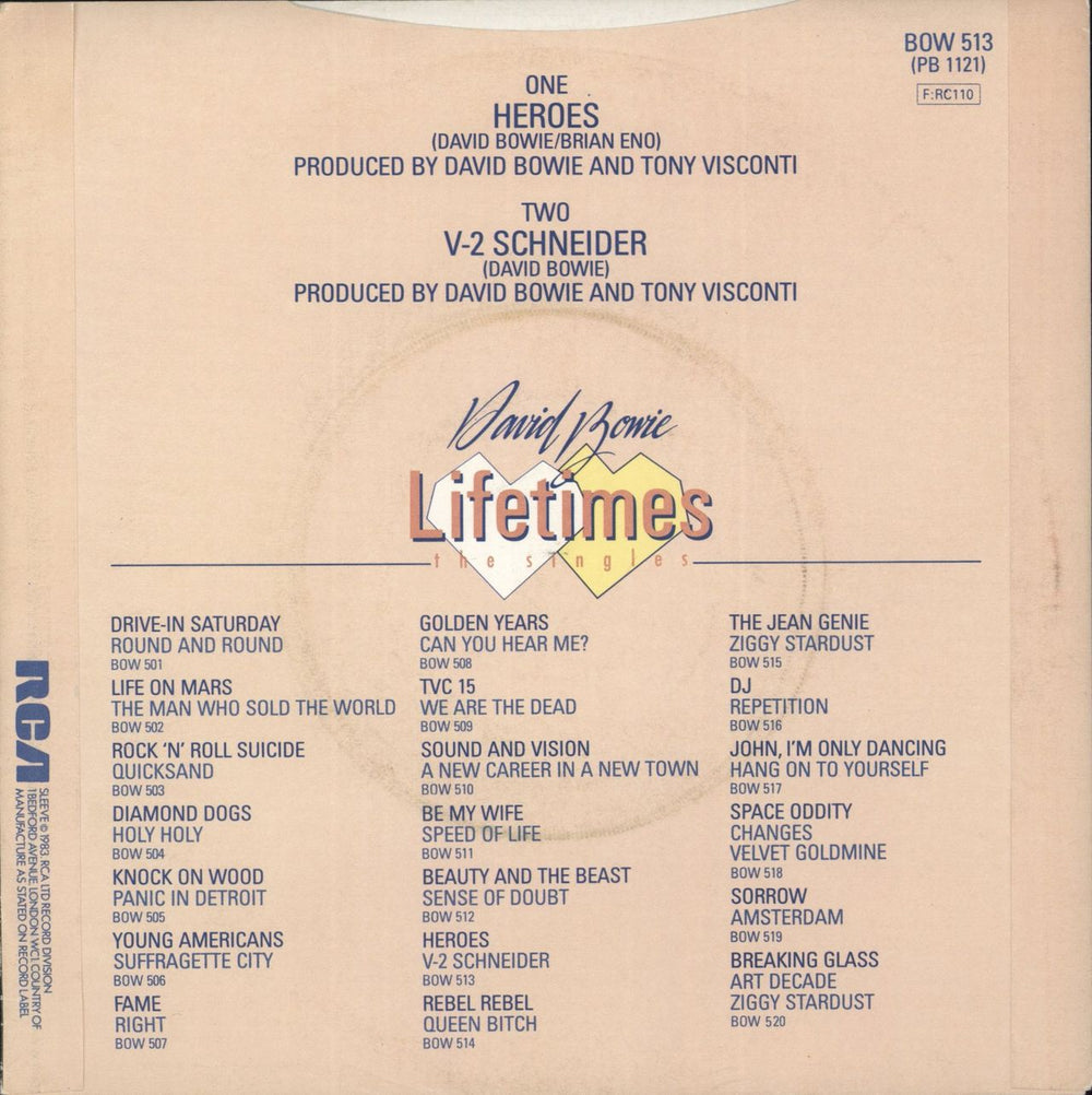 David Bowie Heroes Irish 7" vinyl single (7 inch record / 45)