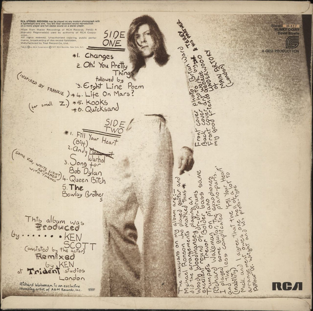 David Bowie Hunky Dory South African vinyl LP album (LP record)