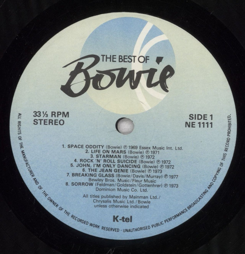 David Bowie The Best Of Bowie - Tracklisting Sticker UK vinyl LP album (LP record) BOWLPTH847898