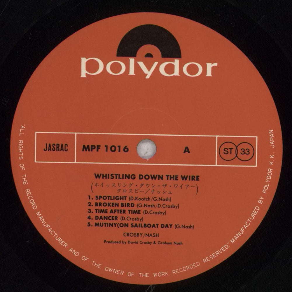 David Crosby & Graham Nash Whistling Down The Wire Japanese vinyl LP album (LP record) C&NLPWH306524