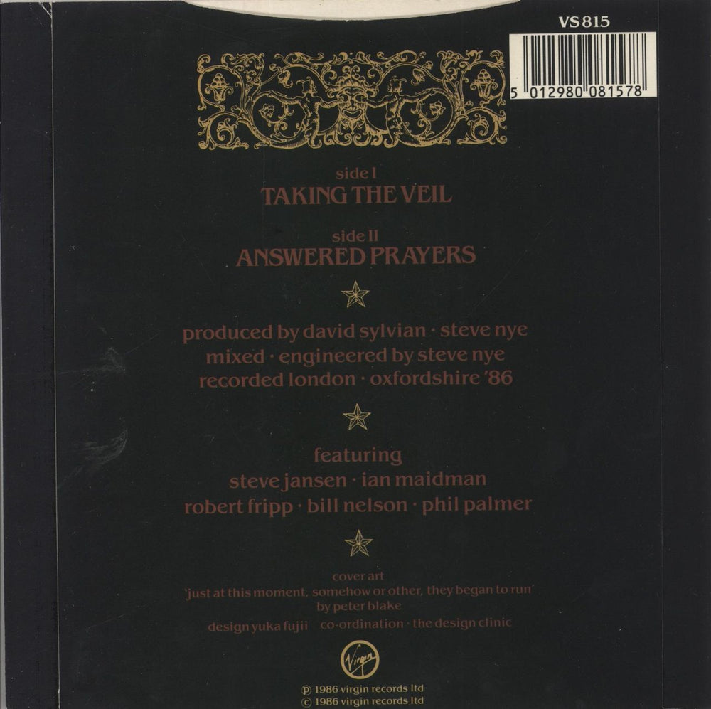 David Sylvian Taking The Veil UK 7" vinyl single (7 inch record / 45) 5012980081578