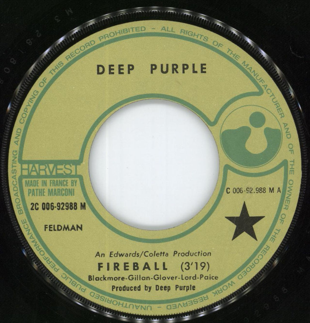 Deep Purple Fireball French 7" vinyl single (7 inch record / 45) DEE07FI74905