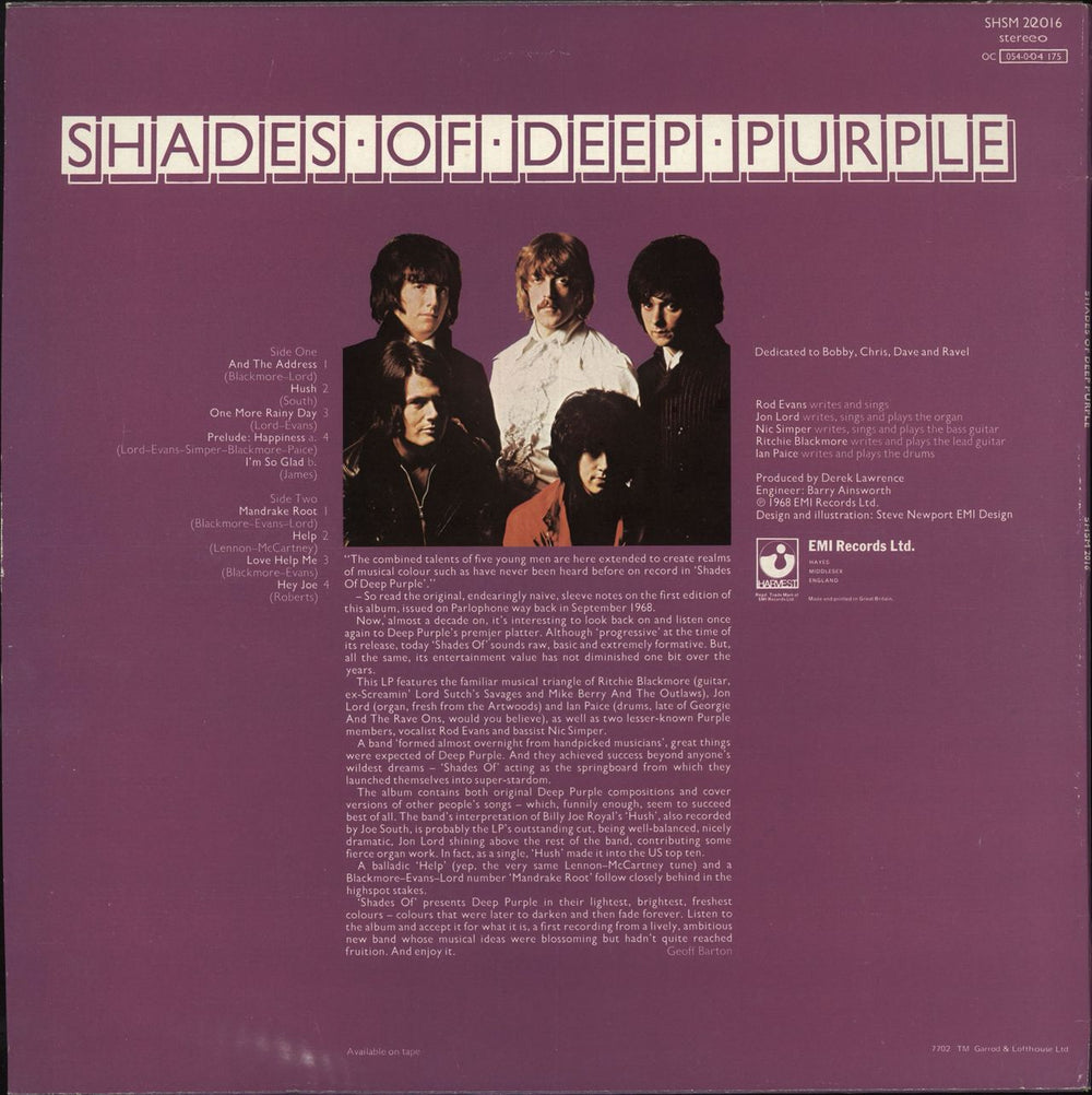 Deep Purple Shades Of Deep Purple UK vinyl LP album (LP record)