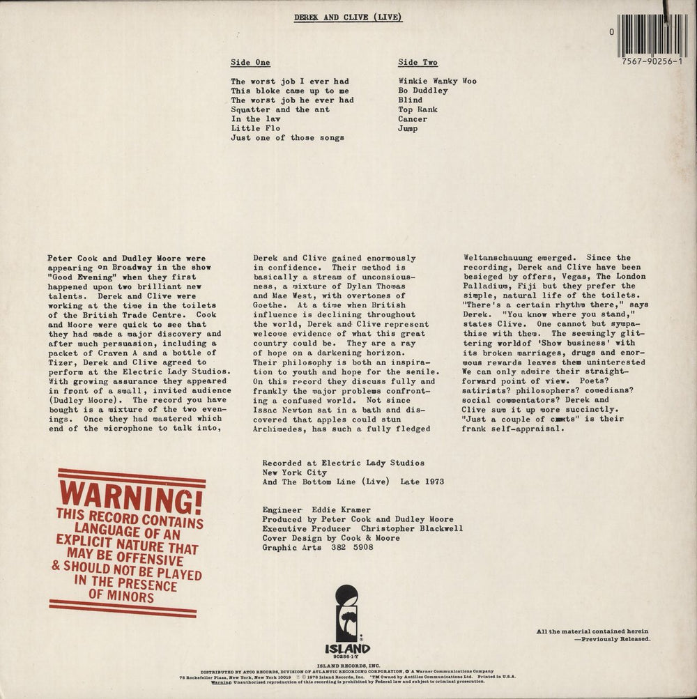 Derek And Clive Derek And Clive Live US vinyl LP album (LP record)