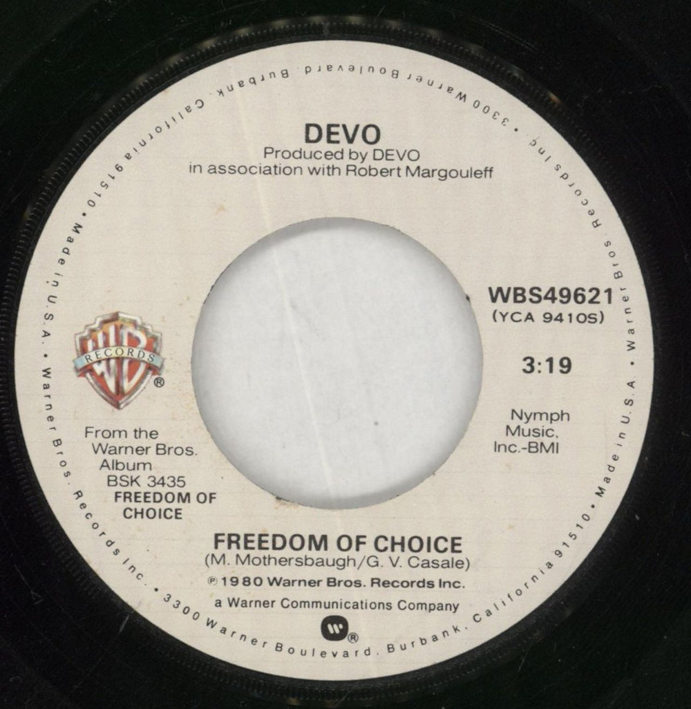 Devo Freedom Of Choice / Snowball US 7" vinyl single (7 inch record / 45) DVO07FR858057