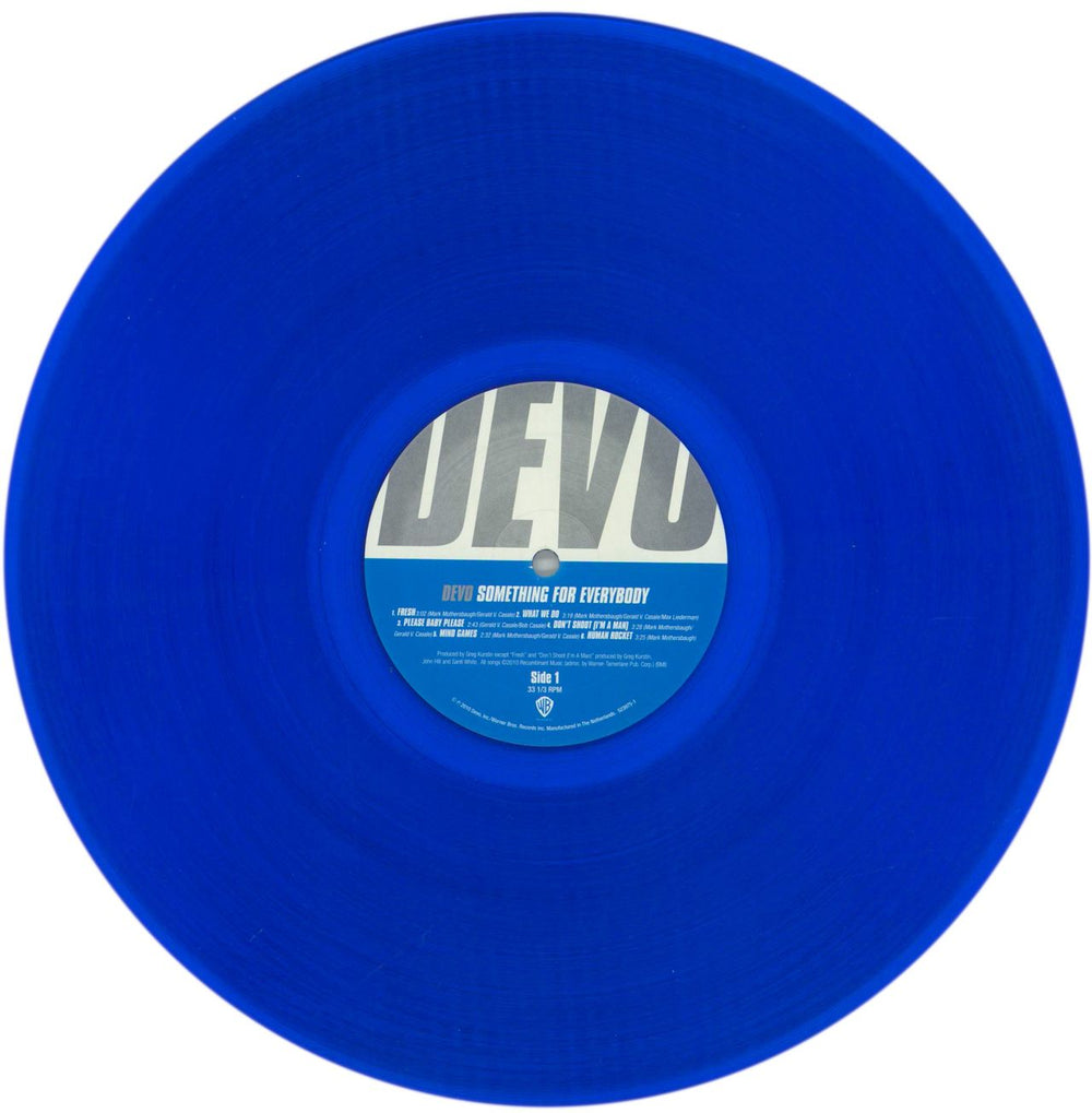 Devo Something For Everybody -  Blue Vinyl + CD - Shrink US vinyl LP album (LP record) DVOLPSO858080