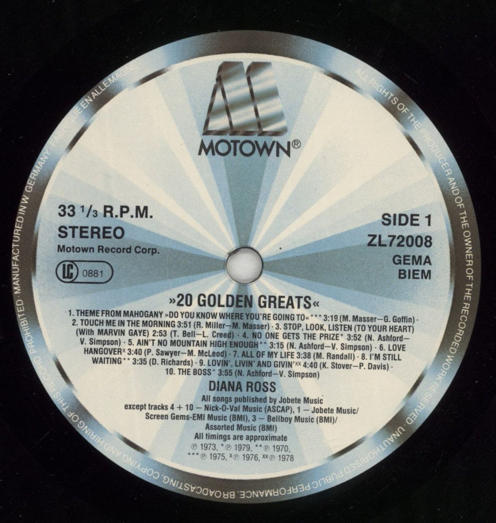 Diana Ross 20 Golden Greats German vinyl LP album (LP record) DIALPGO867486