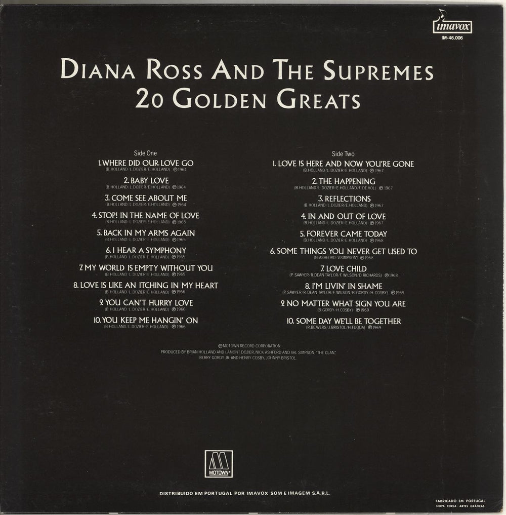 Diana Ross & The Supremes 20 Golden Greats Portugese vinyl LP album (LP record) D/SLPGO707671