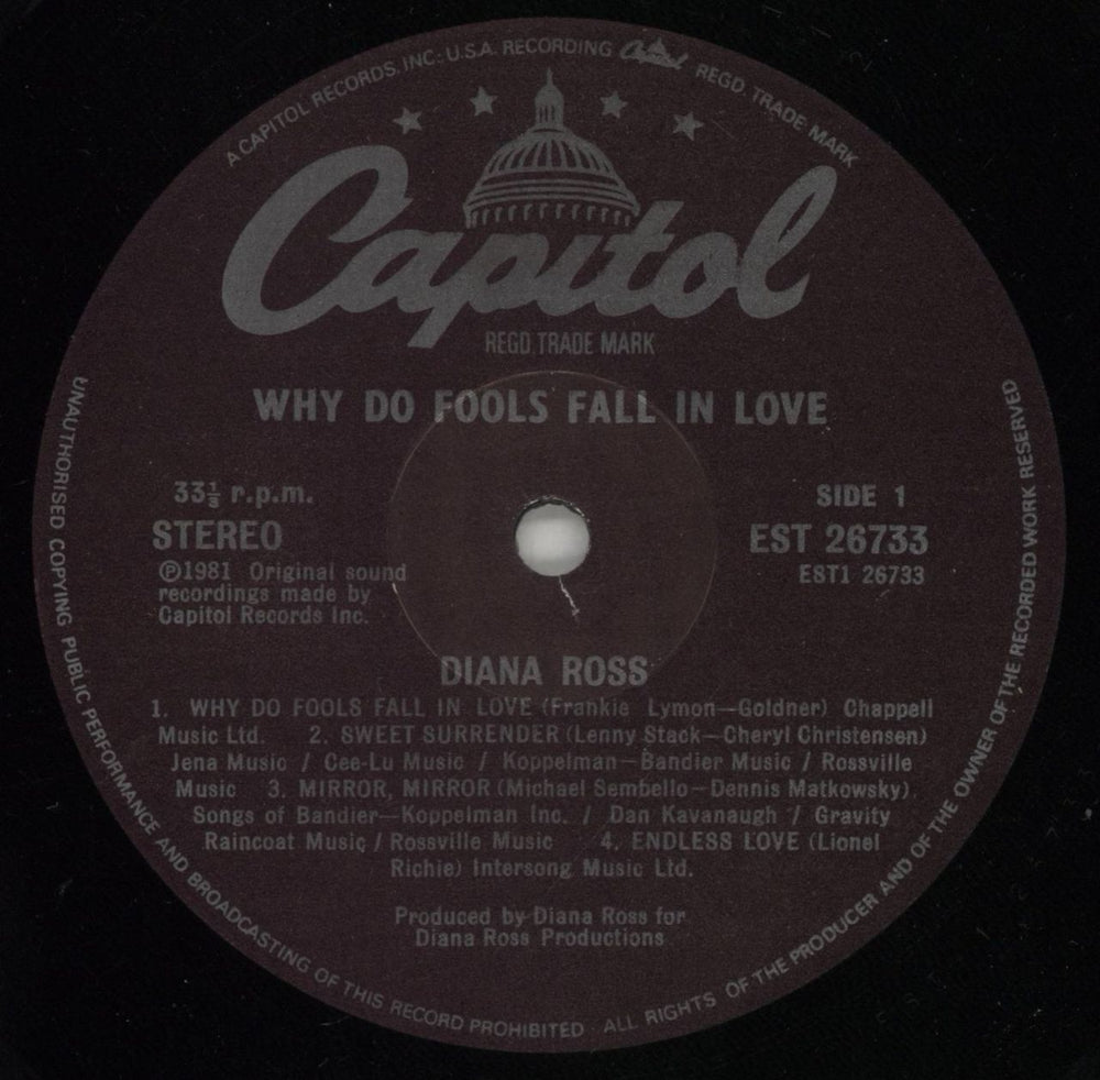 Diana Ross Why Do Fools Fall In Love + Hype-Sticker UK vinyl LP album (LP record) DIALPWH872064