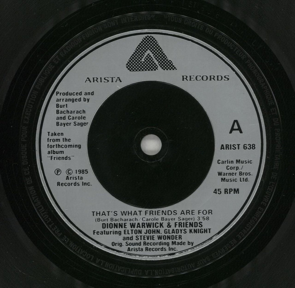 Dionne Warwick That's What Friends Are For UK 7" vinyl single (7 inch record / 45) DIW07TH496920