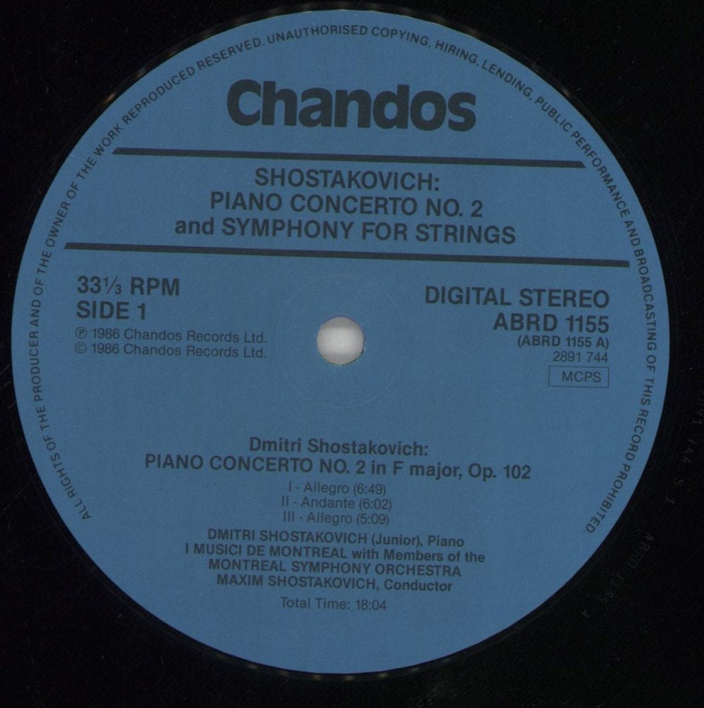 Dmitri Shostakovich Shostakovich: Piano Concerto No.2 Op.102 / Symphony For Strings Op.118a UK vinyl LP album (LP record) S4ILPSH861684