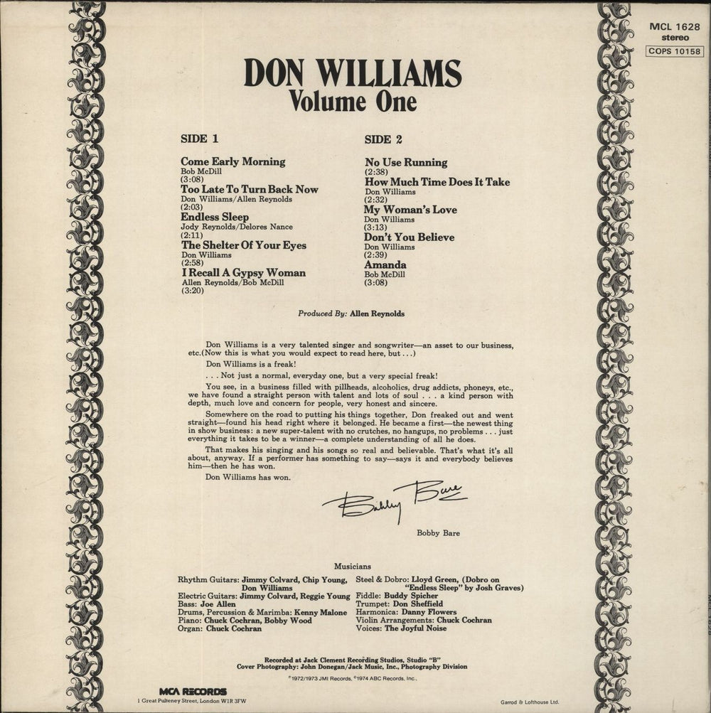 Don Williams Volume One UK vinyl LP album (LP record) DWMLPVO392997