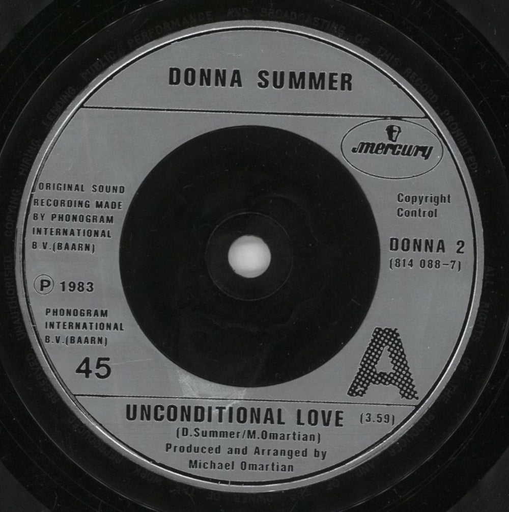 Donna Summer Unconditional Love UK 7" vinyl single (7 inch record / 45) SUM07UN102521