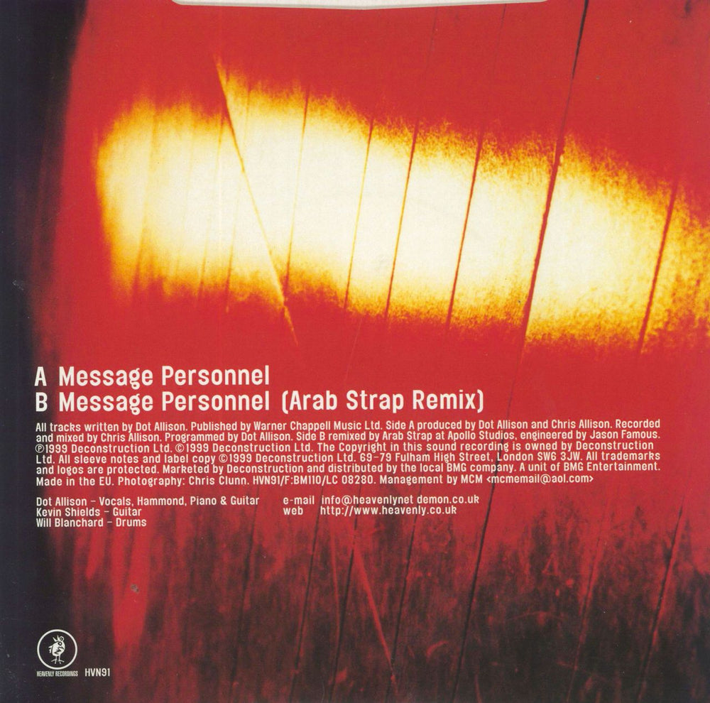 Dot Allison Message Personnel UK 7" vinyl single (7 inch record / 45)