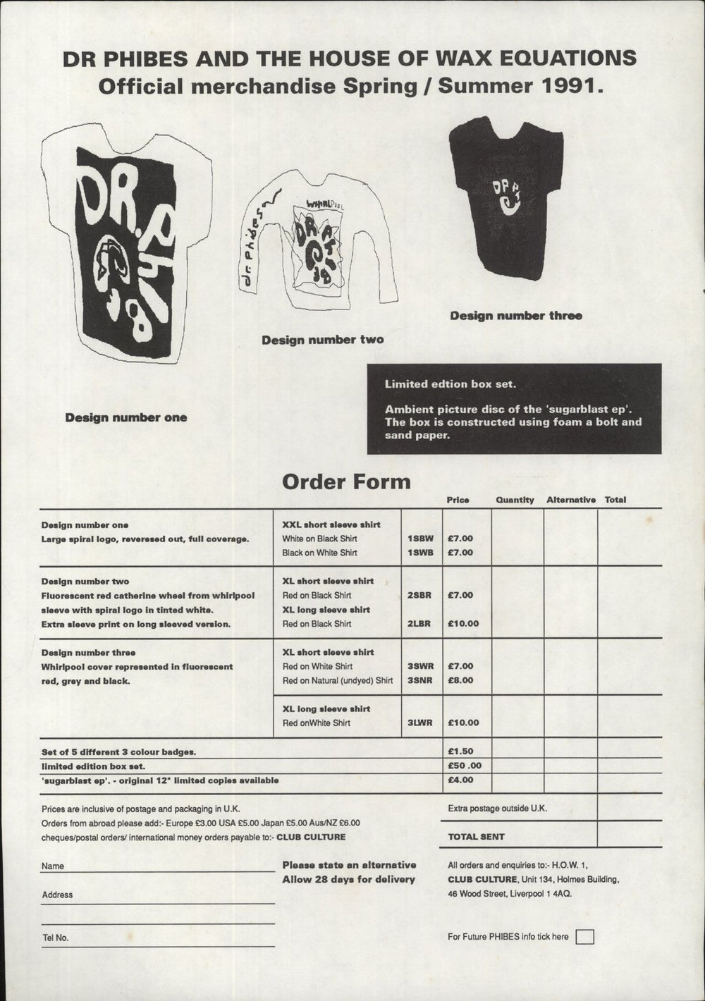 Dr Phibes & The House Of Wax Equations Whirlpool - Merch Insert UK vinyl LP album (LP record)