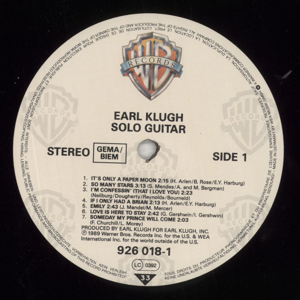 Earl Klugh Solo Guitar German vinyl LP album (LP record) EAQLPSO571001