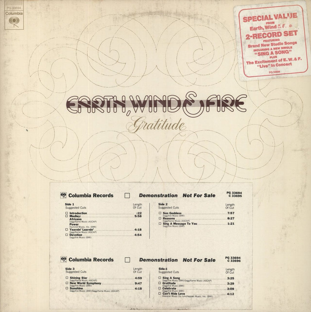 Earth Wind & Fire Gratitude + Timing Strip US Promo 2-LP vinyl record set (Double LP Album) PG33694