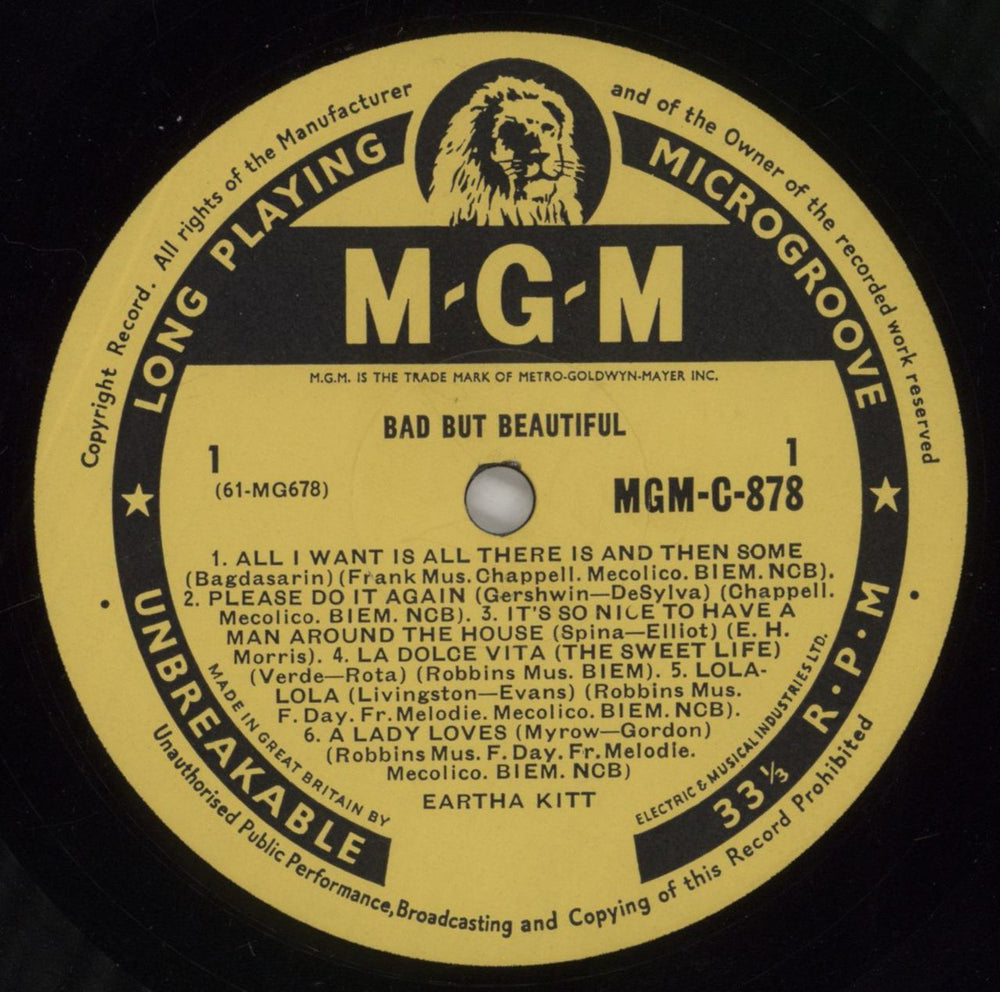 Eartha Kitt Bad But Beautiful UK vinyl LP album (LP record) ERKLPBA504831