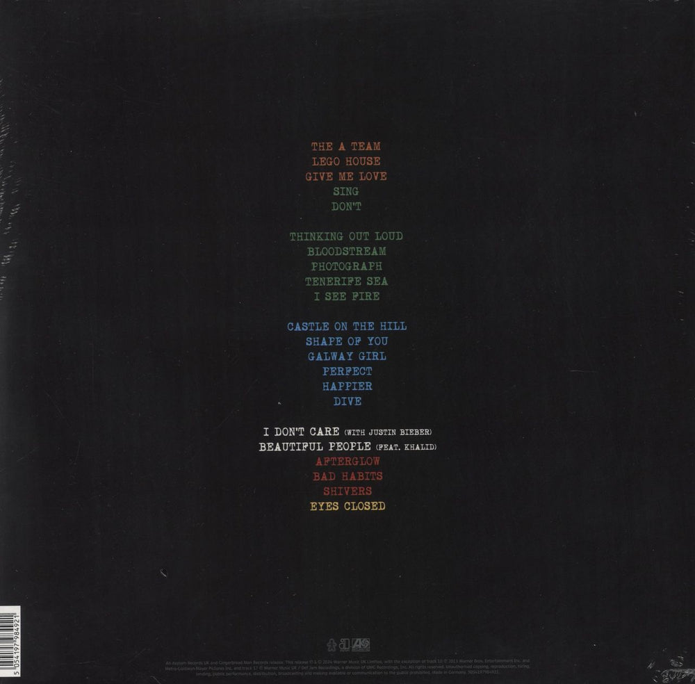 Ed Sheeran +-=÷× (Tour Collection) - Blue Vinyl + Numbered Set List UK 2-LP vinyl record set (Double LP Album) 5054197984921